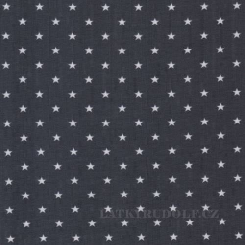 Látka Bavlněný úplet hvězdičky 5mm bílé na šedé 149246