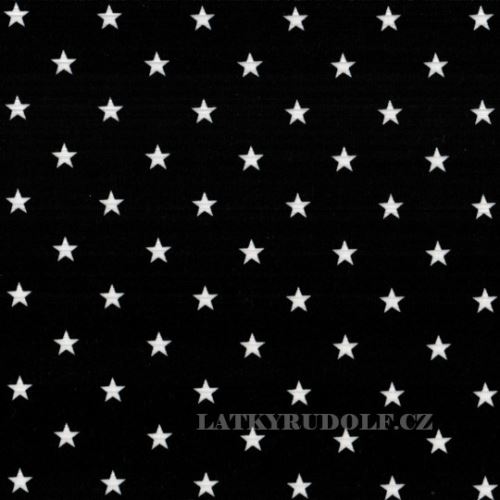 Látka Bavlněný úplet hvězdy 1cm bílé na černé 149237