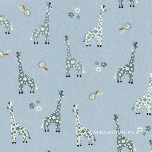 Látka Žirafy na světle modré 103809 popelín