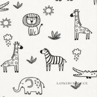 Popelina bawełniana Zwierzęta lew zebra krokodyl słoń żyrafa 103837
