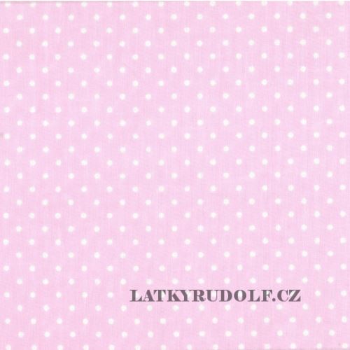 Látka Puntík 4mm bílý na růžové 102202