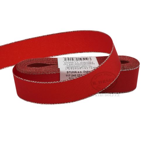 Stuha taftová s rexorem šíře 25mm 30643-červená+stříbro