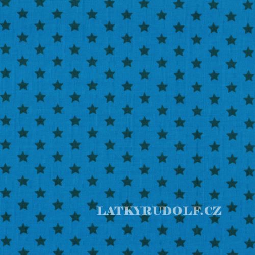 Látka Bavlněný úplet hvězdy modré na modré 149136