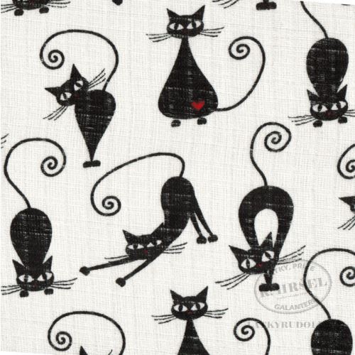 Látka Plenkovina černé kočky na bílé 134010