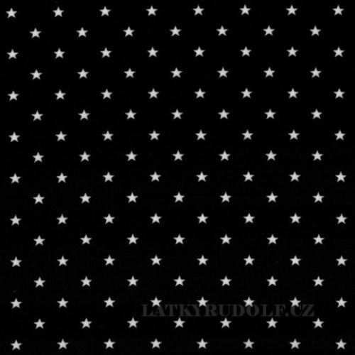 Látka Bavlněný úplet hvězdičky 5mm bílé na černé 149247