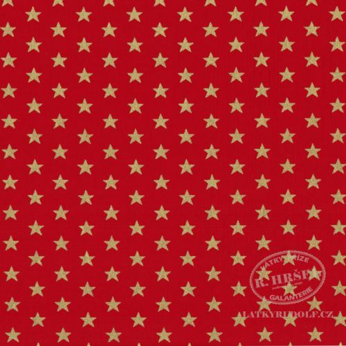 Látka Vánoční hvězdy na červené zlatotisk 103576