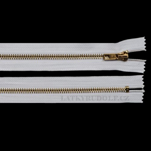 Zip mosazný 6mm nedělitelný riflový 14cm 101-bílá