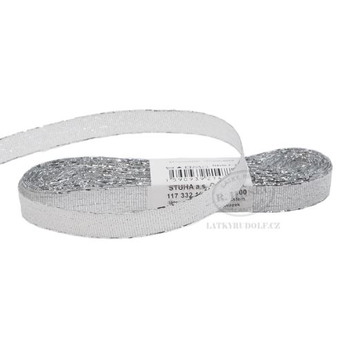 Stuha s metaloplastem Torsade, šíře 10mm, 038000-stříbrná