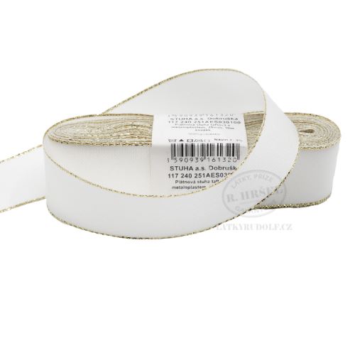Stuha taftová s rexorem šíře 25mm 30100-bílá+zlato