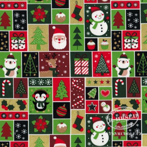 Látka Vánoční patchwork zlatotisk 103571