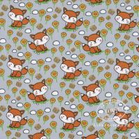 Cotton jersey fabric foxes on gray ground 149353