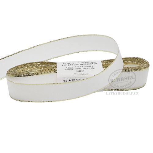 Stuha taftová s rexorem šíře 15mm 30100-bílá+zlato