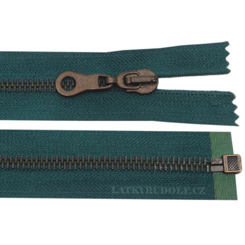 Zip staromosazný 6mm dělitelný 45cm 273L-tm. zelená