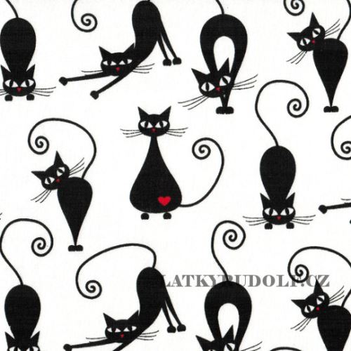 Látka Černé kočky na bílé 101887