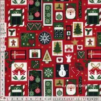 Látka Vánoční patchwork na červené zlatotisk 103818 popelín metr (1)