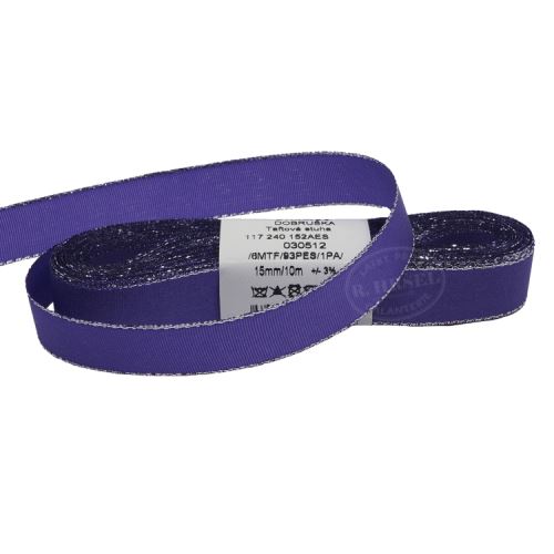 Stuha taftová s rexorem šíře 15mm 30512-fialová+stříbro