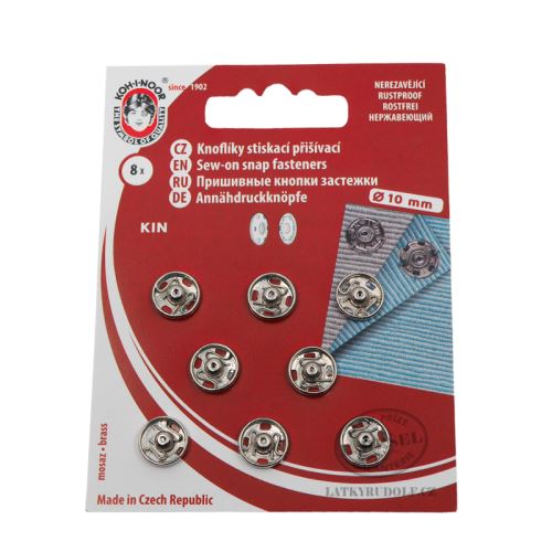 Patenty stiskací vel.2 (10mm) přišívací nikl 8ks/karta