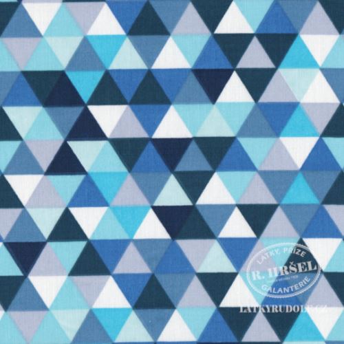 Látka Trojúhelníky modré 102526