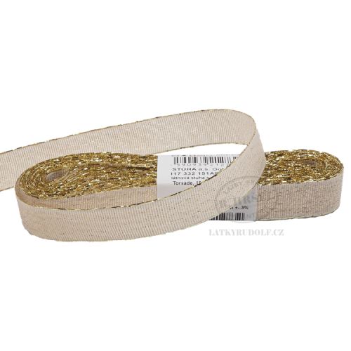 Stuha s metaloplastem Torsade, šíře 15mm, 038000-zlatá