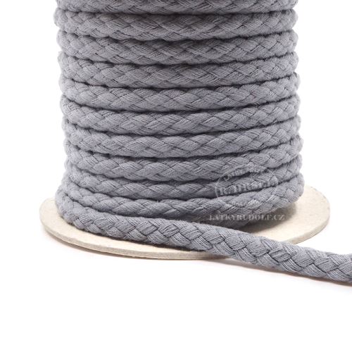 Šňůra pletená bavlněná 8mm šedá