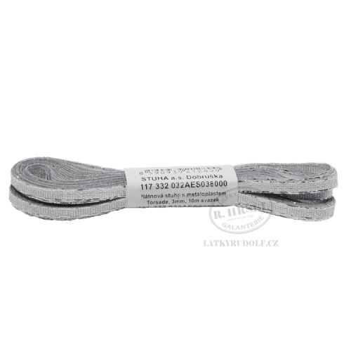 Stuha s metaloplastem Torsade, šíře 3mm, 038000-stříbrná