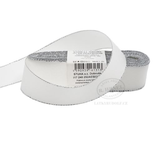 Stuha taftová s rexorem šíře 25mm 30100-bílá+stříbro