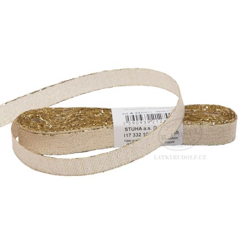 Stuha s metaloplastem Torsade, šíře 10mm, 038000-zlatá