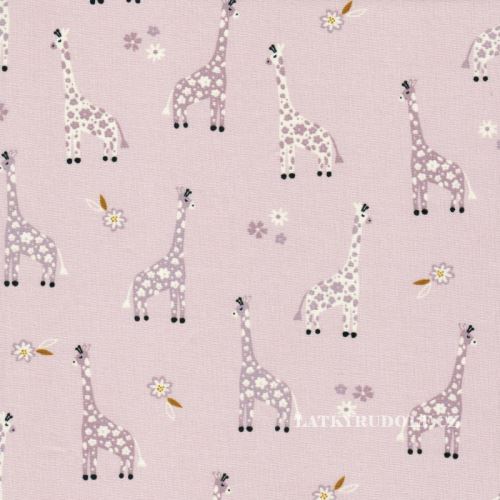 Látka Žirafy na růžové 103810 popelín