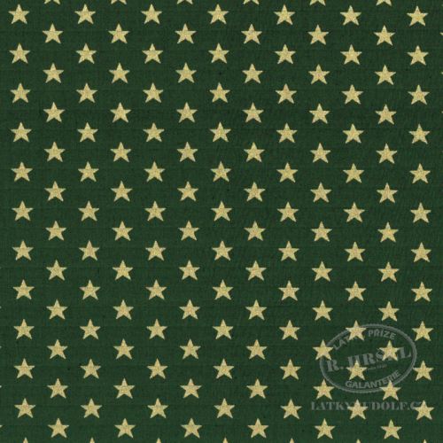 Látka Vánoční hvězdy na zelené zlatotisk 103575