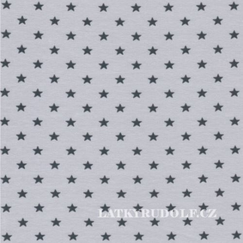 Látka Bavlněný úplet hvězdičky 5mm šedé na šedé 149245
