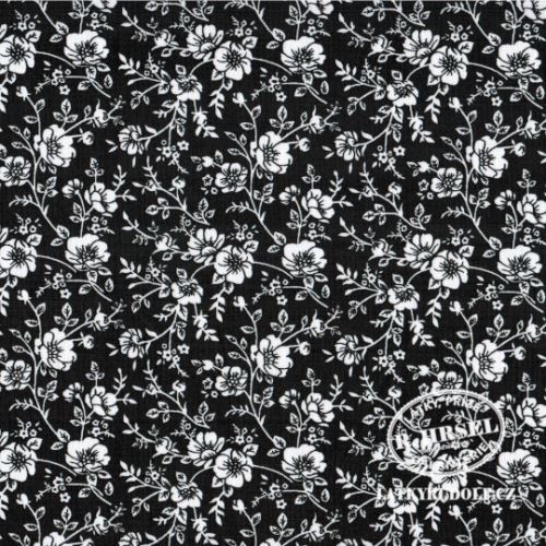 Látka Popínavé květy na černé 103365