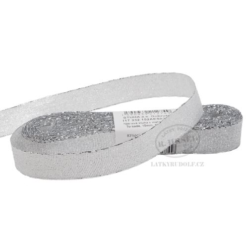 Stuha s metaloplastem Torsade, šíře 15mm, 038000-stříbrná