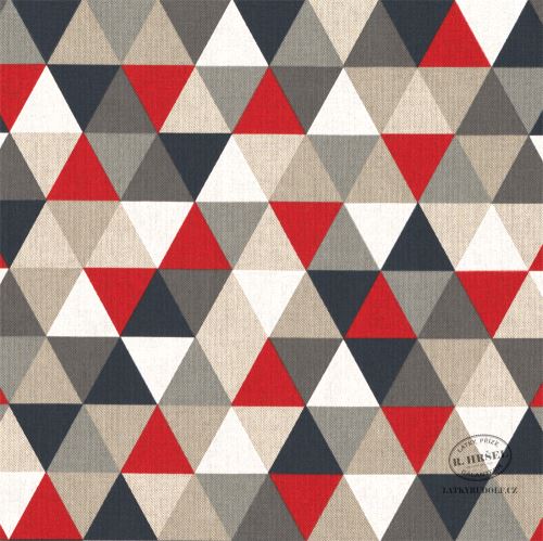 Dekorační látka Trojúhelníky červená-režná 201793