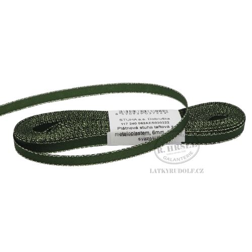 Stuha taftová s rexorem šíře 6mm 30322-zelená+zlato